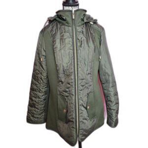 Susan Graver water resistant Quilted Green hooded jacket S